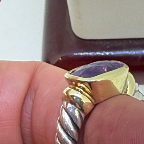 David Yurman 14K Yellow Gold & Sterling Silver Amethyst Noblesse Cable Ring Sz 6 - Picture 13 of 16